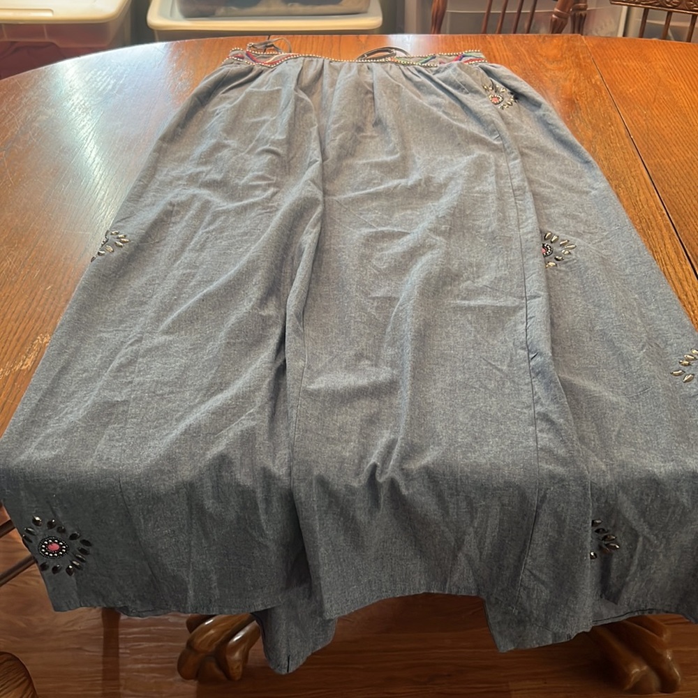 Venus Gray Denim Embellished Beaded Maxi Dress Size L - Picture 9 of 10